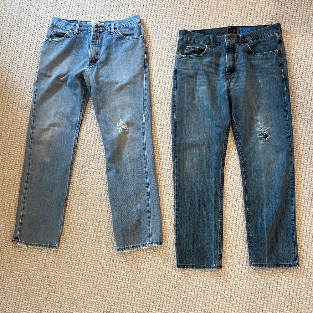 TWO PAIRS Lee Brand Regular Fit style size 33 X 32 denim blue jeans pants